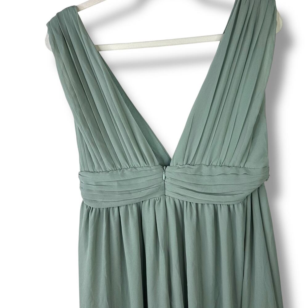 Lulus NWOT Heavenly Hues Sage Green Brush Woven Chiffon V-Neck Maxi Dress Large - Picture 9 of 11